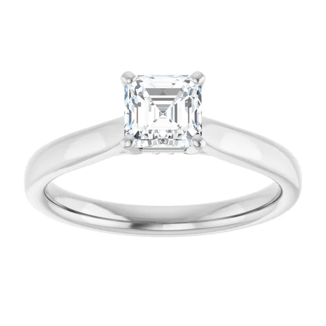 14K White Gold 0.71 CTW Asscher Solitaire Diamond Engagement Ring