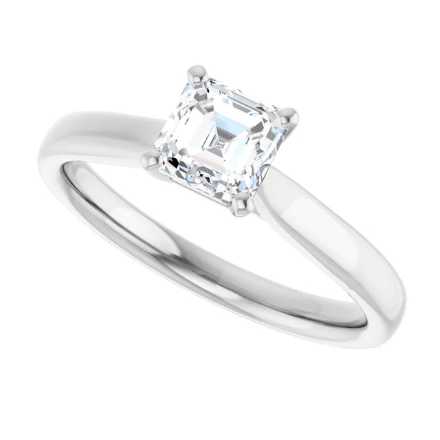 14K White Gold 0.71 CTW Asscher Solitaire Diamond Engagement Ring