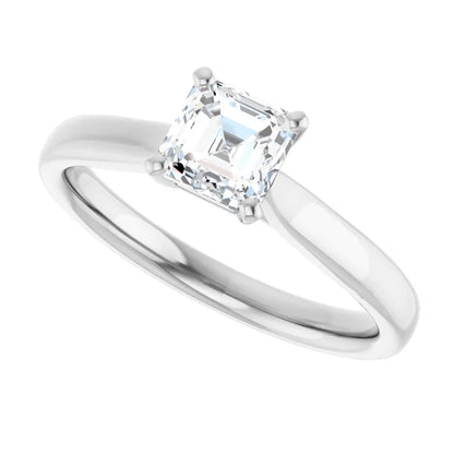 14K White Gold 0.71 CTW Asscher Solitaire Diamond Engagement Ring
