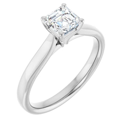 14K White Gold 0.71 CTW Asscher Solitaire Diamond Engagement Ring