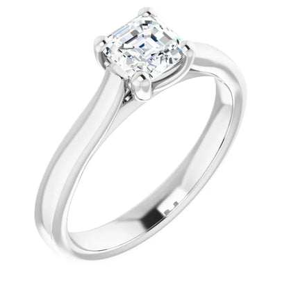 14K White Gold 0.70 CTW Asscher Sleek Shank Diamond Engagement Ring