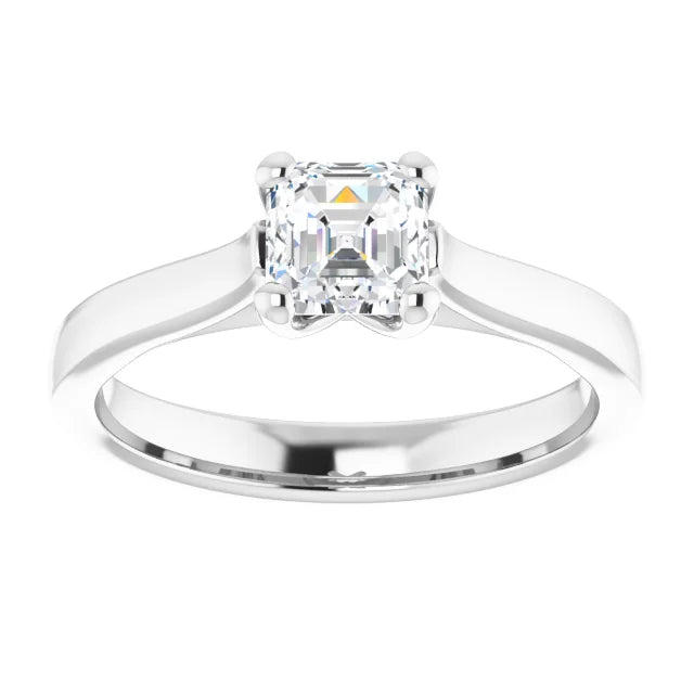 14K White Gold 0.70 CTW Asscher Sleek Shank Diamond Engagement Ring