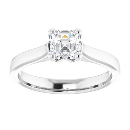 14K White Gold 0.70 CTW Asscher Sleek Shank Diamond Engagement Ring