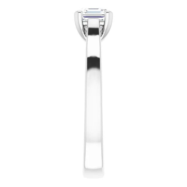 14K White Gold 0.70 CTW Asscher Sleek Shank Diamond Engagement Ring