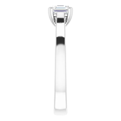 14K White Gold 0.70 CTW Asscher Sleek Shank Diamond Engagement Ring