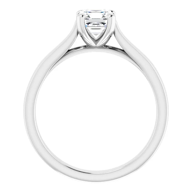 14K White Gold 0.70 CTW Asscher Sleek Shank Diamond Engagement Ring