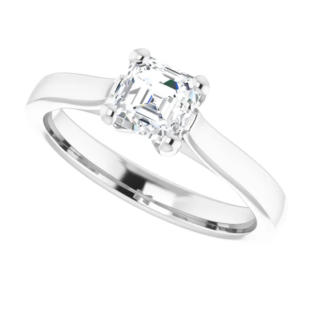 14K White Gold 0.70 CTW Asscher Sleek Shank Diamond Engagement Ring