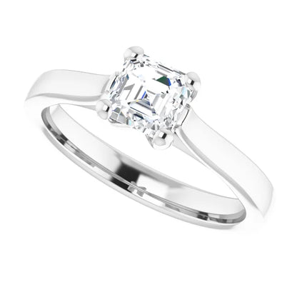 14K White Gold 0.70 CTW Asscher Sleek Shank Diamond Engagement Ring