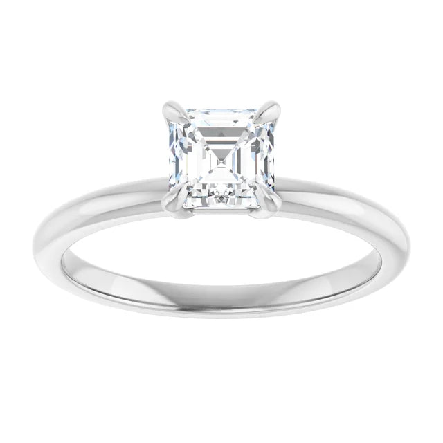 14K White Gold 0.70 CTW Asscher Solitaire Diamond Engagement Ring