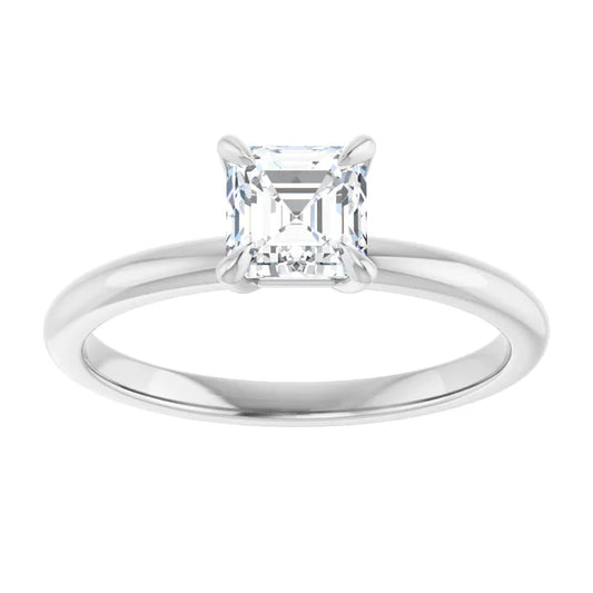 14K White Gold 0.70 CTW Asscher Solitaire Diamond Engagement Ring