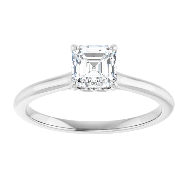 14K White Gold 0.71 CTW Asscher Solitaire Diamond Engagement Ring-diamondnetjewellery