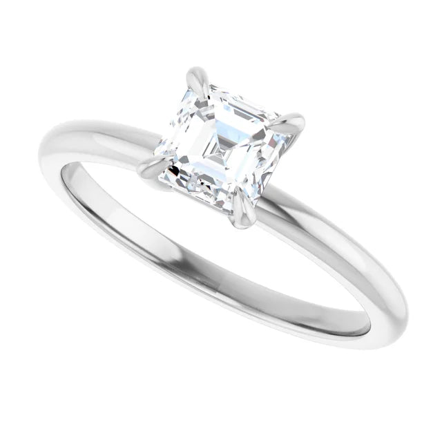 14K White Gold 0.70 CTW Asscher Solitaire Diamond Engagement Ring