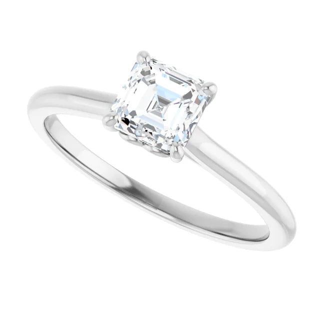 14K White Gold 0.71 CTW Asscher Solitaire Diamond Engagement Ring-diamondnetjewellery