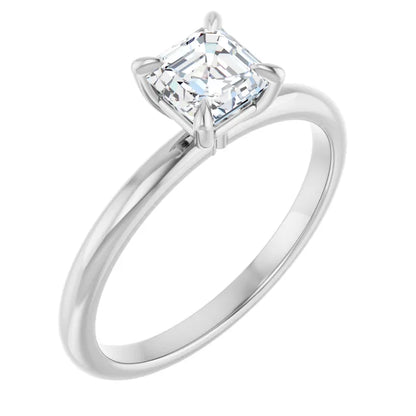 14K White Gold 0.70 CTW Asscher Solitaire Diamond Engagement Ring