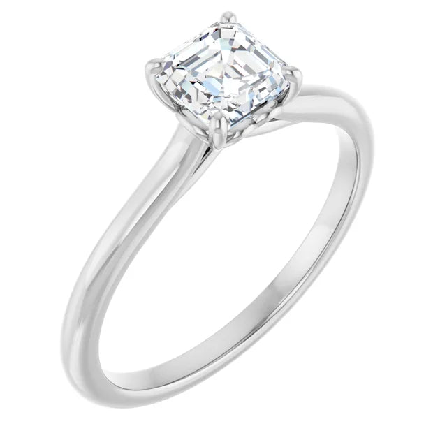 14K White Gold 0.71 CTW Asscher Solitaire Diamond Engagement Ring-diamondnetjewellery
