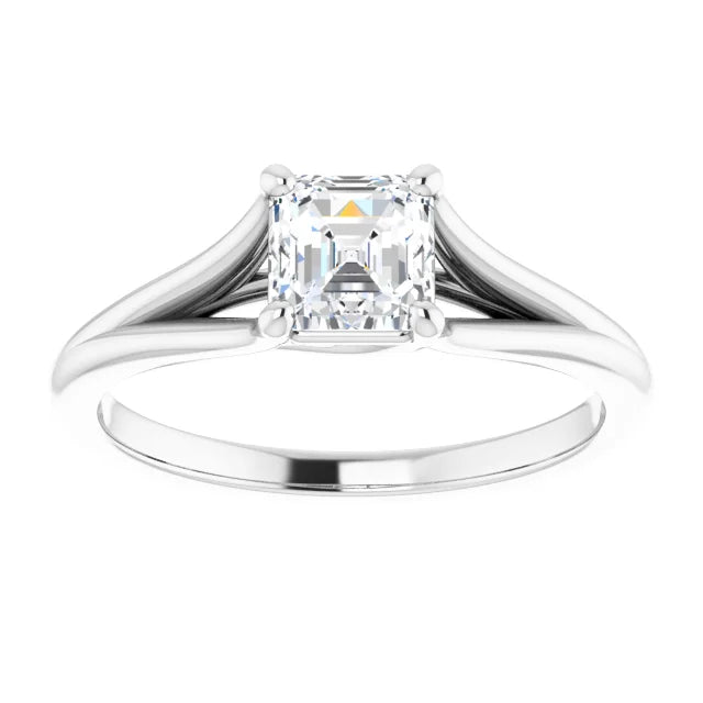 14K White Gold 1.20 CTW Asscher Split-Shank Diamond Engagement Ring
