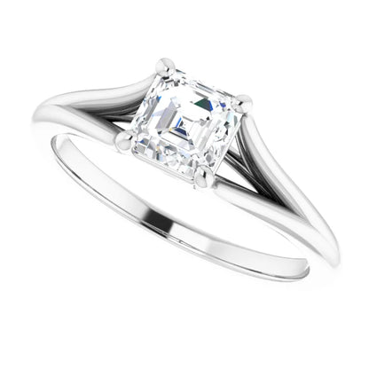 14K White Gold 1.20 CTW Asscher Split-Shank Diamond Engagement Ring