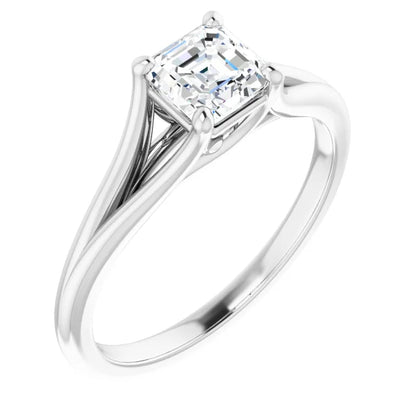 14K White Gold 1.20 CTW Asscher Split-Shank Diamond Engagement Ring