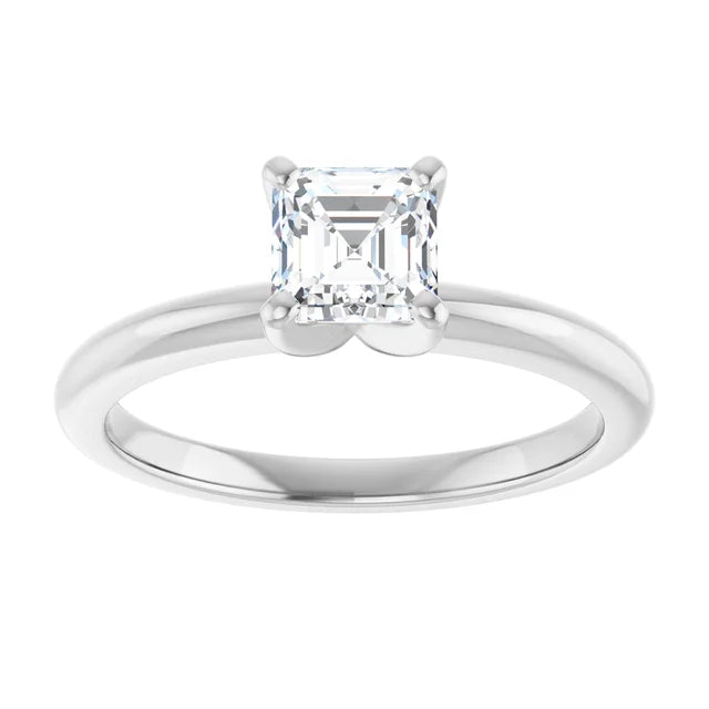 14K White Gold 0.70 CTW Asscher Standard-Prong Solitaire Diamond Engagement Ring-diamondnetjewellery