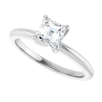 14K White Gold 0.70 CTW Asscher Standard-Prong Solitaire Diamond Engagement Ring-diamondnetjewellery