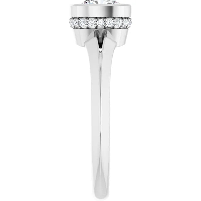 14K White Gold 0.75 CTW Cushion Cut Bezel Hidden Halo Diamond Engagement Ring-diamondnetjewellery