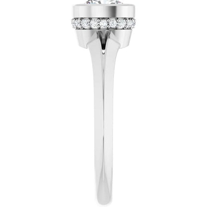 14K White Gold 0.75 CTW Cushion Cut Bezel Hidden Halo Diamond Engagement Ring-diamondnetjewellery