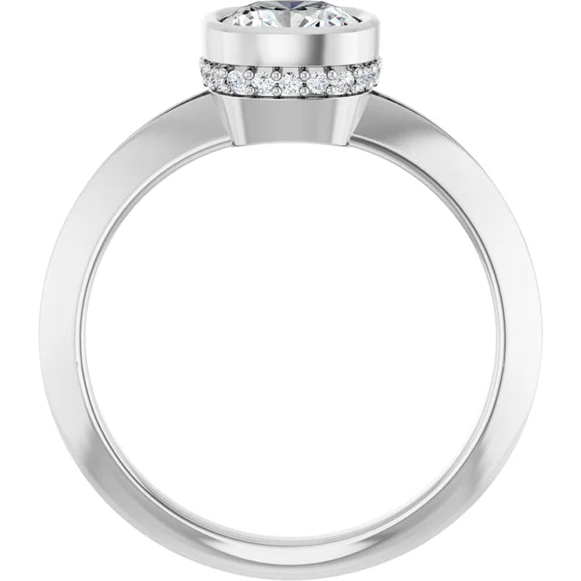 14K White Gold 0.75 CTW Cushion Cut Bezel Hidden Halo Diamond Engagement Ring-diamondnetjewellery