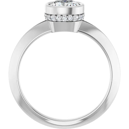 14K White Gold 0.75 CTW Cushion Cut Bezel Hidden Halo Diamond Engagement Ring-diamondnetjewellery