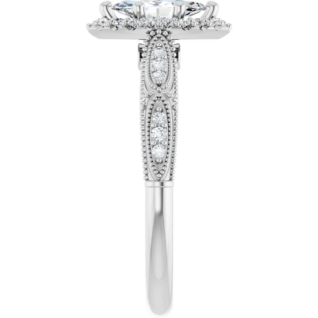 14K White Gold 0.75 CTW Marquise Cut Vintage Halo Diamond Engagement Ring-diamondnetjewellery