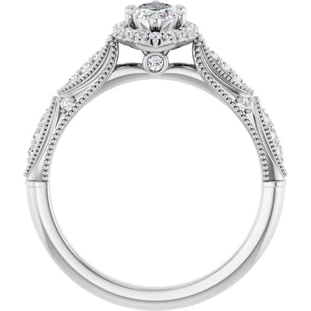 14K White Gold 0.75 CTW Marquise Cut Vintage Halo Diamond Engagement Ring-diamondnetjewellery