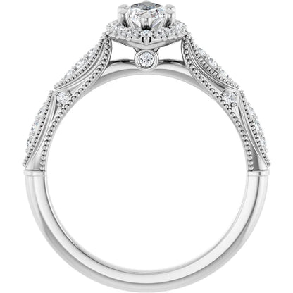 14K White Gold 0.75 CTW Marquise Cut Vintage Halo Diamond Engagement Ring-diamondnetjewellery