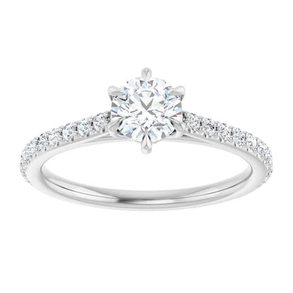 14K White Gold 0.70 CTW Round Pavé Band Diamond Engagement Ring