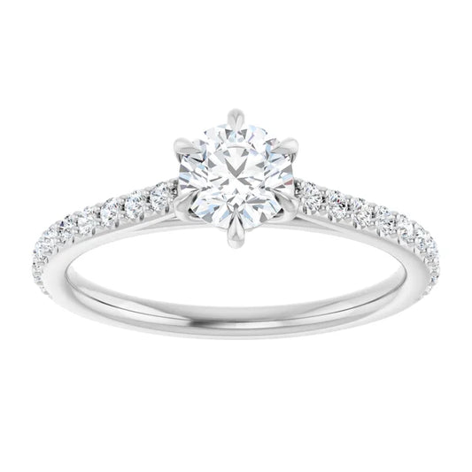 14K White Gold 0.70 CTW Round Pavé Band Diamond Engagement Ring
