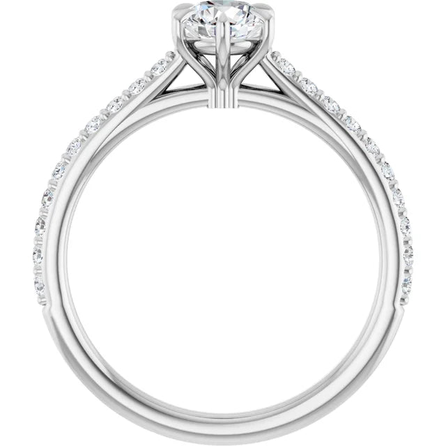 14K White Gold 0.70 CTW Round Pavé Band Diamond Engagement Ring
