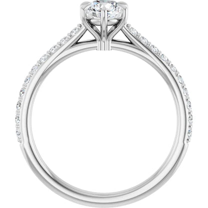 14K White Gold 0.70 CTW Round Pavé Band Diamond Engagement Ring
