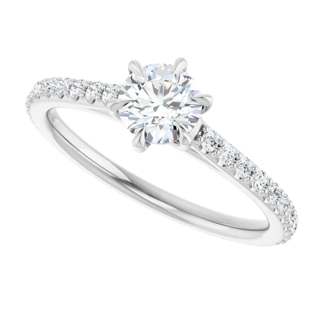 14K White Gold 0.70 CTW Round Pavé Band Diamond Engagement Ring