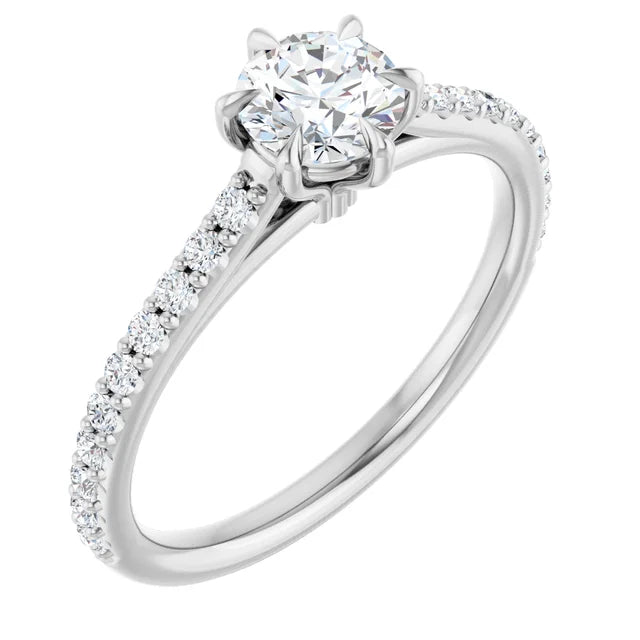 14K White Gold 0.70 CTW Round Pavé Band Diamond Engagement Ring