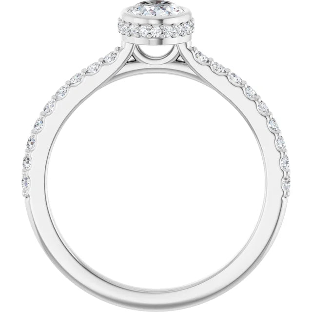 14K White Gold 0.76 CTW Oval Bezel Set Pavé Lab Grown Diamond Engagement Ring