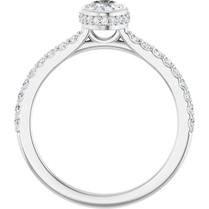 14K White Gold 0.76 CTW Oval Bezel Set Pavé Lab Grown Diamond Engagement Ring