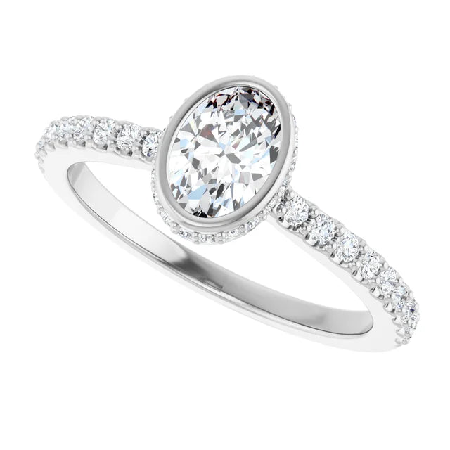 14K White Gold 0.76 CTW Oval Bezel Set Pavé Lab Grown Diamond Engagement Ring