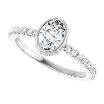 14K White Gold 0.76 CTW Oval Bezel Set Pavé Lab Grown Diamond Engagement Ring