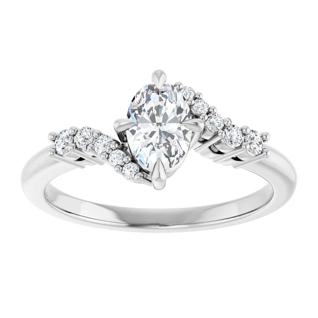 14K White Gold 0.78 CTW Oval Bypass Pavé Lab Grown Diamond Engagement Ring