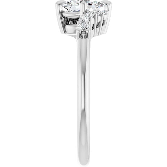 14K White Gold 0.78 CTW Oval Bypass Pavé Lab Grown Diamond Engagement Ring