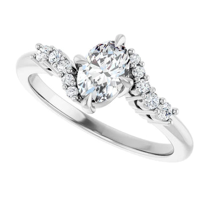 14K White Gold 0.78 CTW Oval Bypass Pavé Lab Grown Diamond Engagement Ring