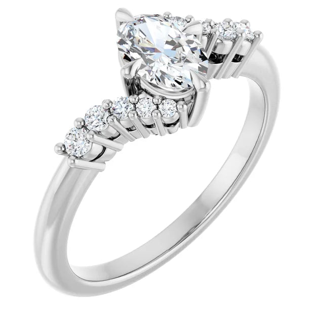 14K White Gold 0.78 CTW Oval Bypass Pavé Lab Grown Diamond Engagement Ring