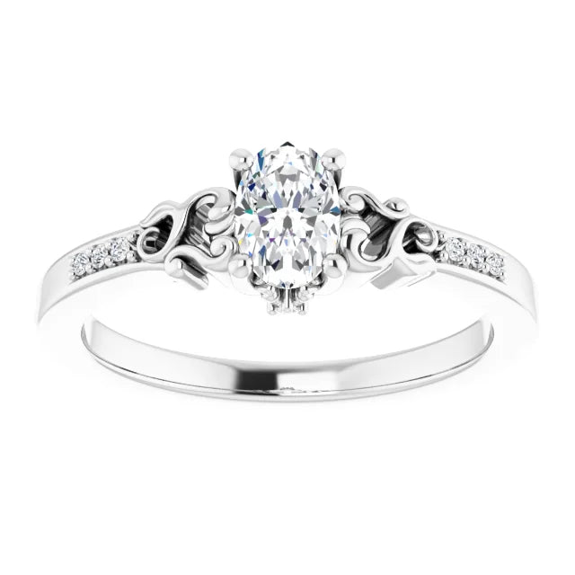 14K White Gold 0.78 CTW Oval Vintage Filigree Pavé Lab Grown Diamond Engagement Ring