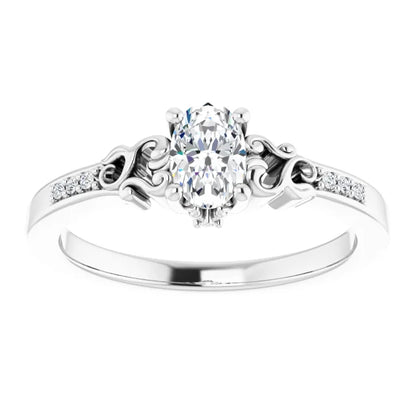 14K White Gold 0.78 CTW Oval Vintage Filigree Pavé Lab Grown Diamond Engagement Ring