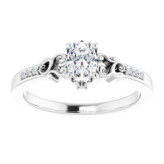 14K White Gold 0.78 CTW Oval Vintage Filigree Pavé Lab Grown Diamond Engagement Ring