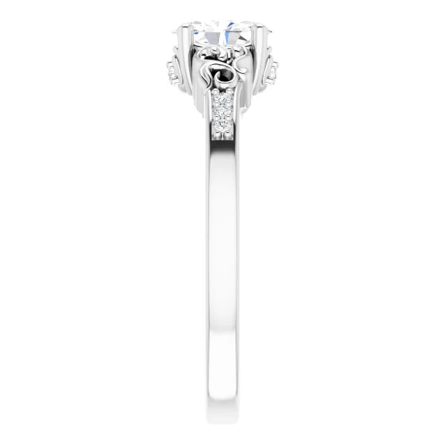 14K White Gold 0.78 CTW Oval Vintage Filigree Pavé Lab Grown Diamond Engagement Ring