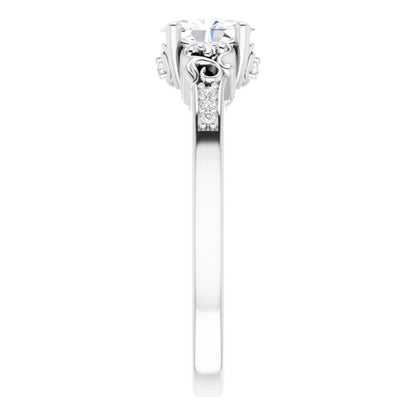 14K White Gold 0.78 CTW Oval Vintage Filigree Pavé Lab Grown Diamond Engagement Ring